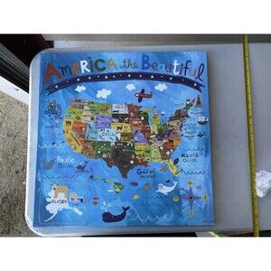Oopsy Daisy Too America the Beautiful Map Canvas Art Lesley Grainger 21x21 USA